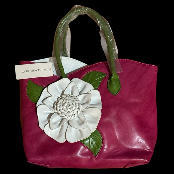 Amazon Handbags - BNWT Vegan Leather Large Pink White Flower Kentucky Derby Bag